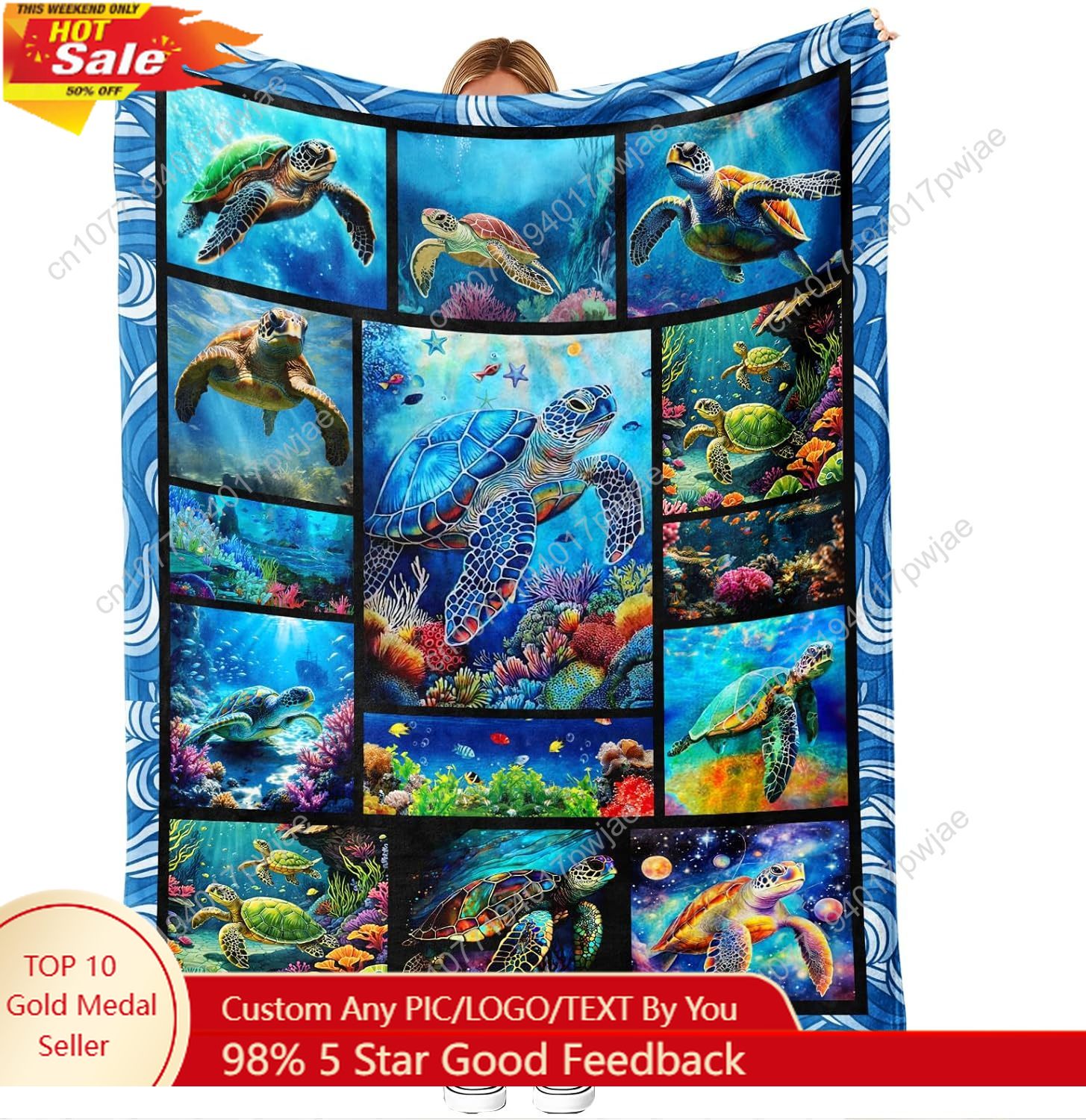 Quality Home Textiles - Sea Turtle Flannel Throw Blanket Soft