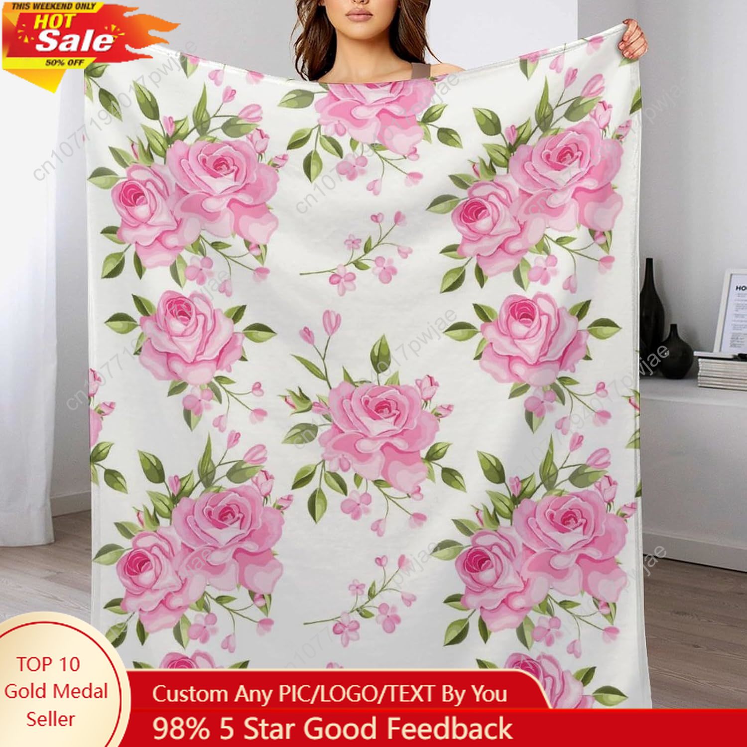 Quality Home Textiles - Pink Flower Throw Blanket Floral Decor