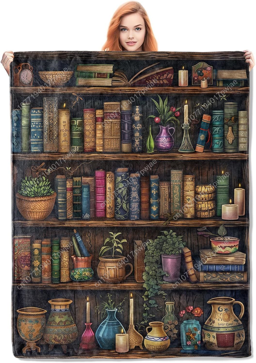 Quality Home Textiles - Vintage Bookshelf Blanket Reading Fleece Throw