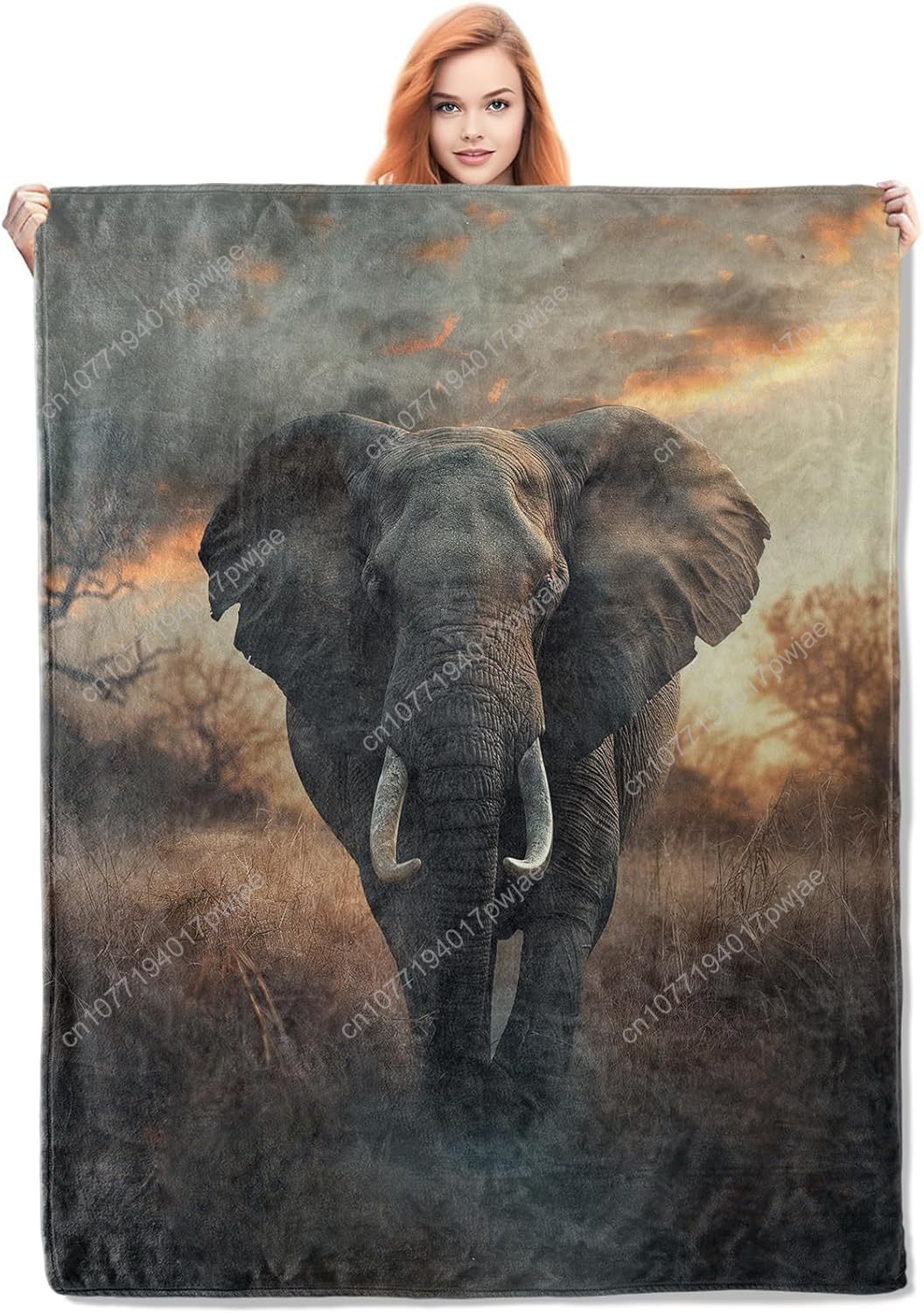 Quality Home Textiles - Elephant Fleece Blanket, Realistic Wildlife Scene