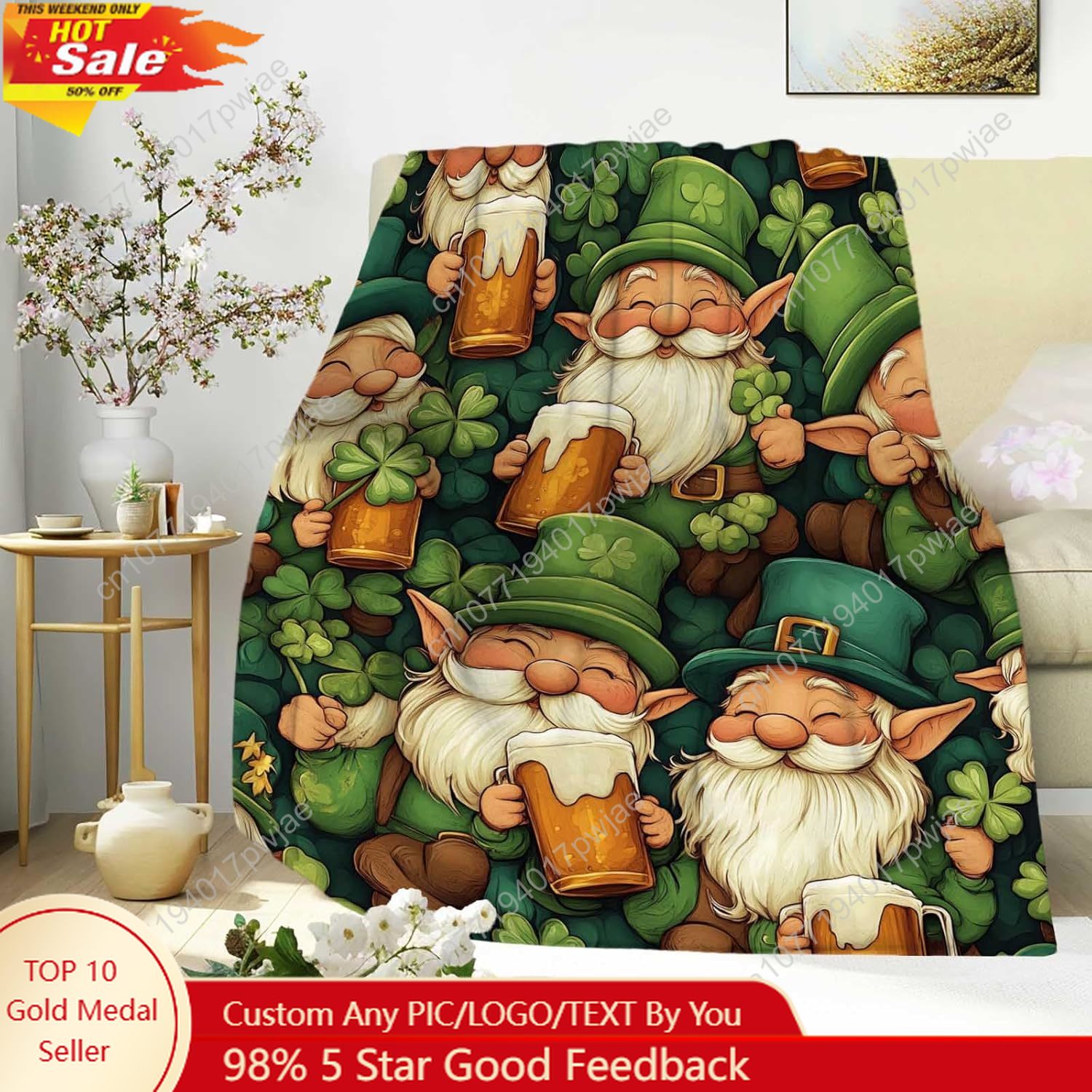 Quality Home Textiles - St. Patrick’s Day Gnome Throw Blanket