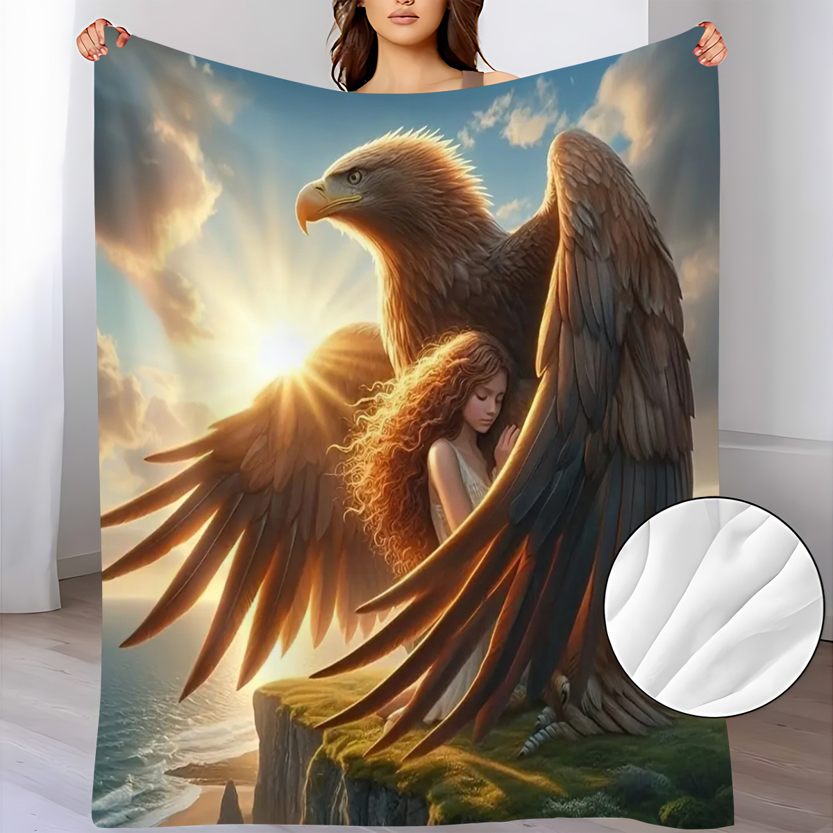 Sunrise Home Textiles & Apparel - Majestic Eagle Protecting Girl Flannel Throw