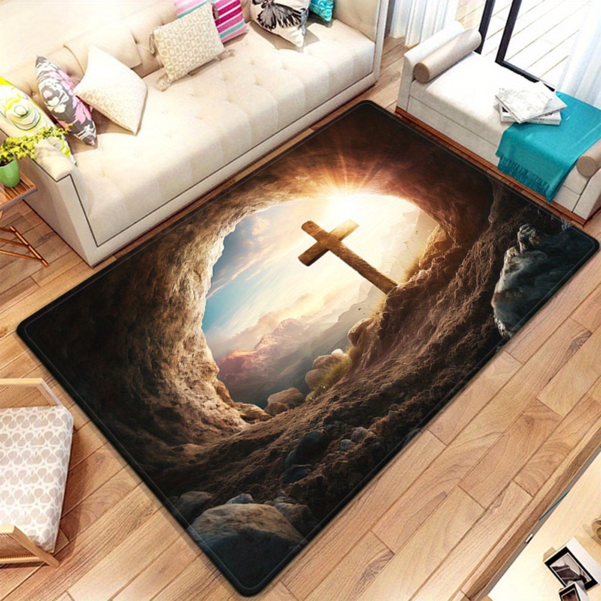 Sunrise Home Textiles & Apparel - Religious cross cave rug spiritual Christian