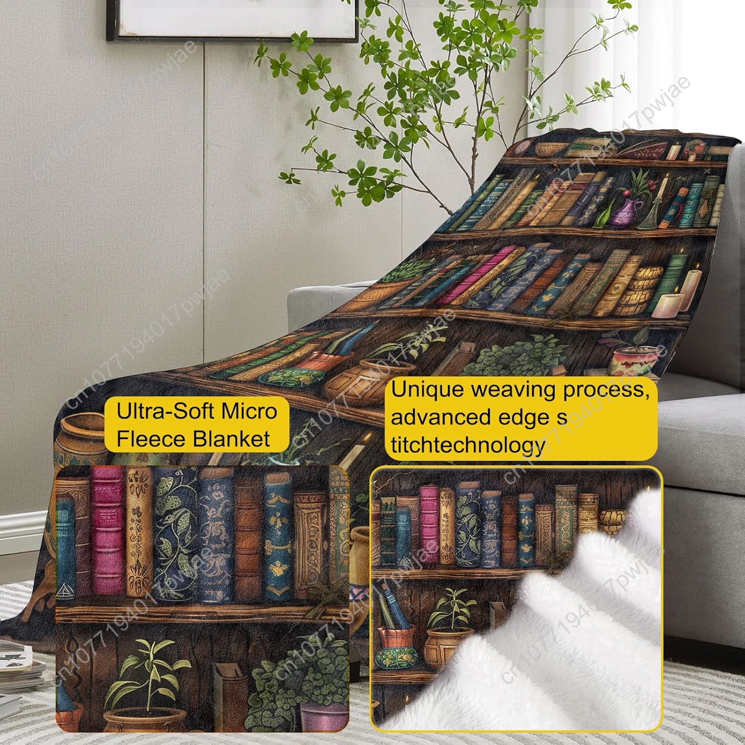 Vintage Bookshelf Blanket Read - đánh giá và giá Quality Home Textiles